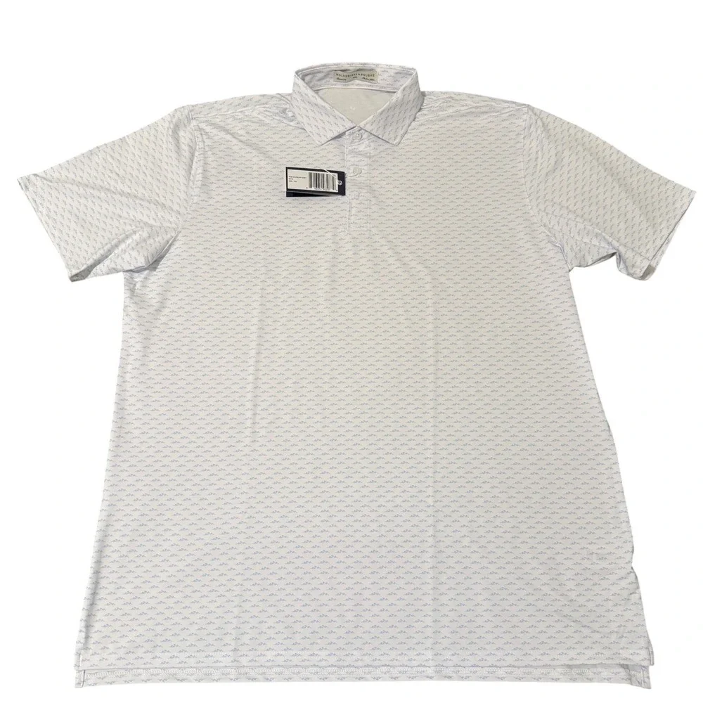 Holderness & Bourne Whitecap Shirt Skye Blue Wave Print Polo XXL Tailored Fit‎